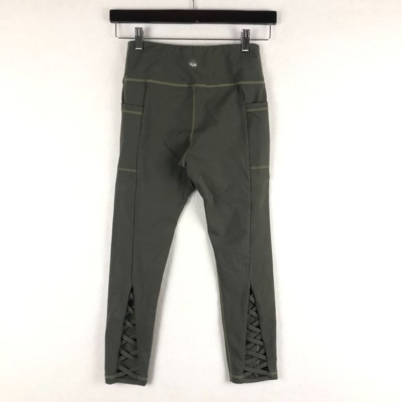 Senita Women's Size XS** Dark Green Cut-Out Pull On Activewear Leggings Cropped - Picture 2 of 7